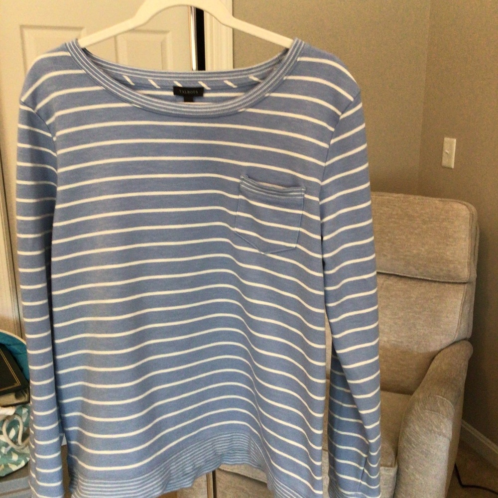 Talbots Stripe Terry Sweatshirt , Sz L,  Medium Blue/White Stripe